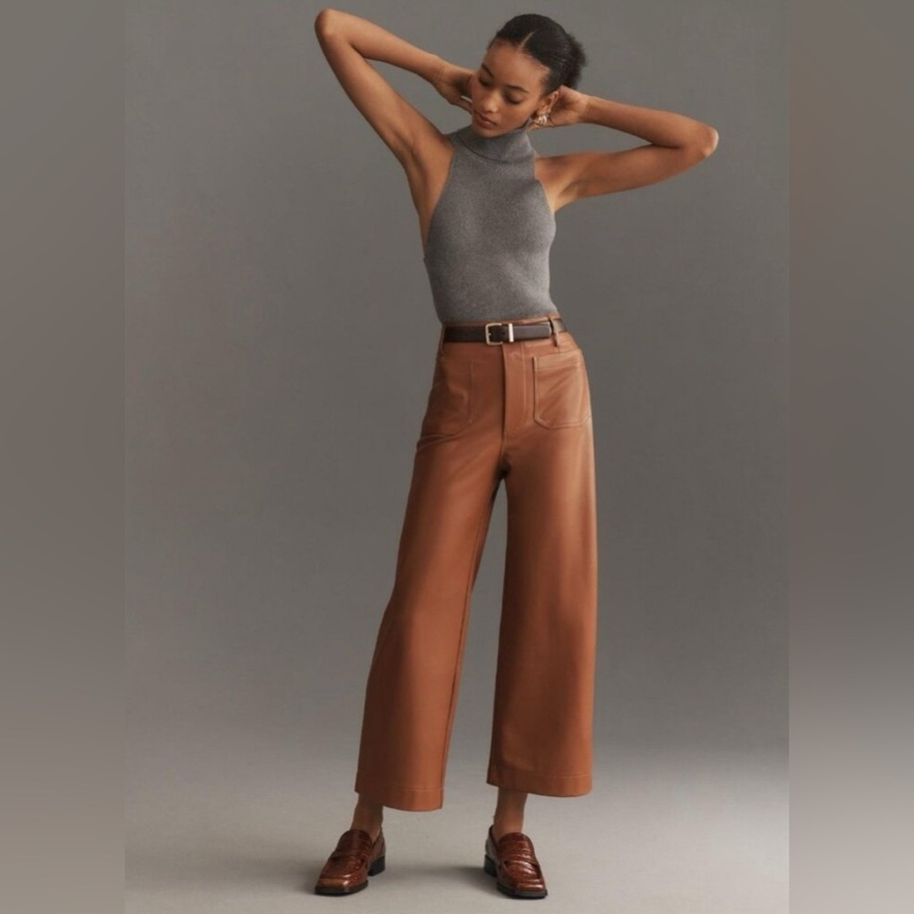 NWT! Anthro The Colette Faux-Leather Crop Wide-Leg Pants by Maeve - Size 33 🎾